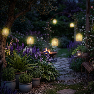 LED Solar Lichterkette Rattan-Optik 380x6,5x5,5cm Kunststoff 10 Lampenschirme warmweiß akkubetrieben Zuleitung 2m On-/Off-Schalter IP44 Solarleuchte
