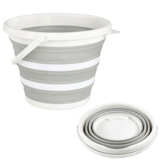 Falteimer 10l grau weiß Ø34x5cm Kunststoff Eimer faltbar Silikoneimer mit Henkel Putzeimer Campingeimer Haushaltseimer