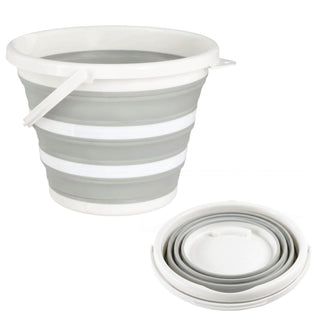 Falteimer 10l grau weiß Ø34x5cm Kunststoff Eimer faltbar Silikoneimer mit Henkel Putzeimer Campingeimer Haushaltseimer