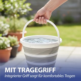 Falteimer 10l grau weiß Ø34x5cm Kunststoff Eimer faltbar Silikoneimer mit Henkel Putzeimer Campingeimer Haushaltseimer