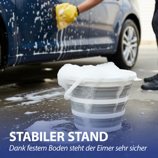 Falteimer 10l grau weiß Ø34x5cm Kunststoff Eimer faltbar Silikoneimer mit Henkel Putzeimer Campingeimer Haushaltseimer
