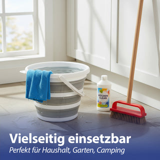 Falteimer 10l grau weiß Ø34x5cm Kunststoff Eimer faltbar Silikoneimer mit Henkel Putzeimer Campingeimer Haushaltseimer