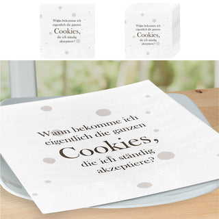 Servietten 'Cookies' 60er Set 33x33cm 3-lagig Papierserviette weiß braun stoffähnlich Tuch Tischdeko