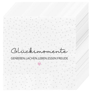 Servietten 'Glücksmomente' 60er Set 33x33cm 3-lagig Papierserviette weiß schwarz stoffähnlich Tuch Tischdeko
