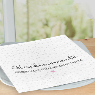 Servietten 'Glücksmomente' 60er Set 33x33cm 3-lagig Papierserviette weiß schwarz stoffähnlich Tuch Tischdeko