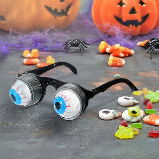 Partybrille Glubschaugen 6er Set 12x4cm Kunststoff Augen an Federn Verkleidung Halloween Fasching Spiralaugen