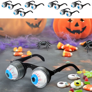 Partybrille Glubschaugen 6er Set 12x4cm Kunststoff Augen an Federn Verkleidung Halloween Fasching Spiralaugen
