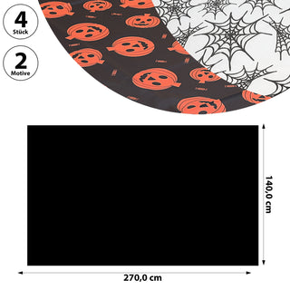 Tischdecke Halloween 4er Set Kunststoff 140x270cm Spinnennetz Kürbisgesicht Tischauflage Plastikdecke