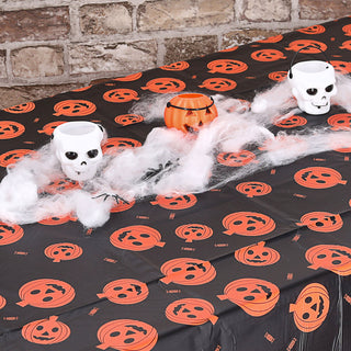 Tischdecke Halloween 4er Set Kunststoff 140x270cm Spinnennetz Kürbisgesicht Tischauflage Plastikdecke