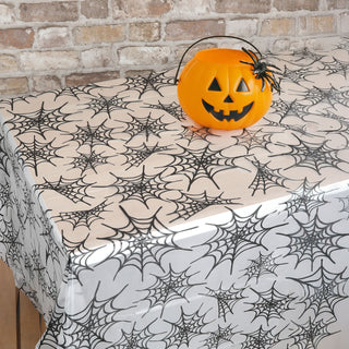 Tischdecke Halloween 4er Set Kunststoff 140x270cm Spinnennetz Kürbisgesicht Tischauflage Plastikdecke