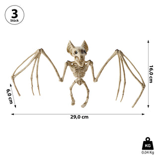 Fledermausskelett zum Aufhängen 3er Set Kunststoff 30x16x6cm Halloween Gruselparty Tierskelett Dekoobjekt