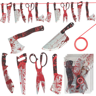 Halloween Messerset 3 x 12er Set 4 Motive Karton schwarz grau rot Messer mit Blut Schlachtermesser Kostümzubehör