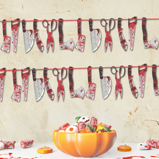 Halloween Messerset 3 x 12er Set 4 Motive Karton schwarz grau rot Messer mit Blut Schlachtermesser Kostümzubehör