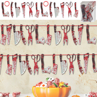 Halloween Messerset 3 x 12er Set 4 Motive Karton schwarz grau rot Messer mit Blut Schlachtermesser Kostümzubehör