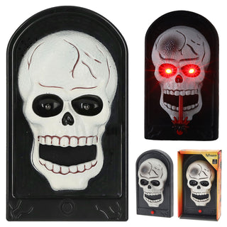 Halloween Türklingel Totenkopf animiert 11x20x5cm Kunststoff Sound leuchtende Augen Spinnenzunge Klingel zum Aufhängen