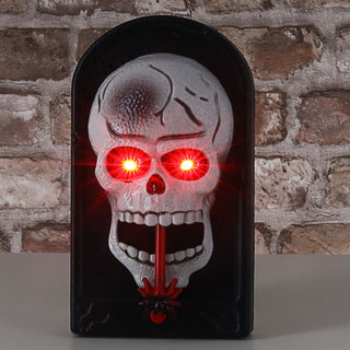 Halloween Türklingel Totenkopf animiert 11x20x5cm Kunststoff Sound leuchtende Augen Spinnenzunge Klingel zum Aufhängen