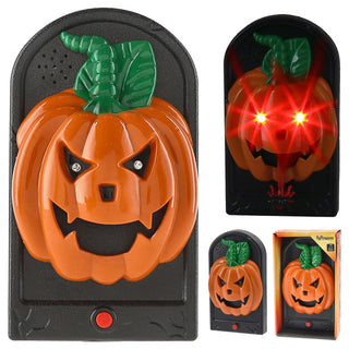 Halloween Türklingel Kürbis animiert 11x20x5cm Kunststoff Sound leuchtende Augen Spinnenzunge Klingel zum Aufhängen
