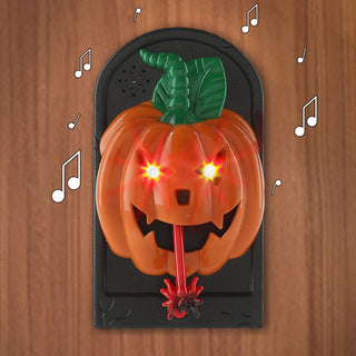 Halloween Türklingel Kürbis animiert 11x20x5cm Kunststoff Sound leuchtende Augen Spinnenzunge Klingel zum Aufhängen