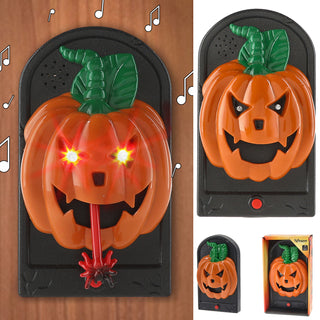 Halloween Türklingel Kürbis animiert 11x20x5cm Kunststoff Sound leuchtende Augen Spinnenzunge Klingel zum Aufhängen