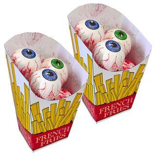 Halloween Augäpfel in Pommesbox 2er Set 8x14x7cm Styropor Papier Partydekoration Augen Gruselparty