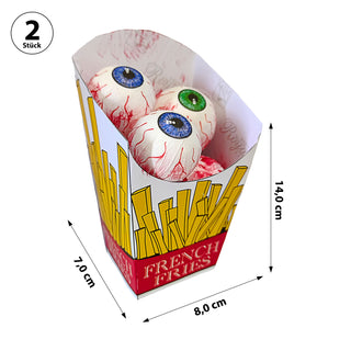 Halloween Augäpfel in Pommesbox 2er Set 8x14x7cm Styropor Papier Partydekoration Augen Gruselparty