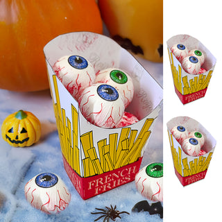 Halloween Augäpfel in Pommesbox 2er Set 8x14x7cm Styropor Papier Partydekoration Augen Gruselparty