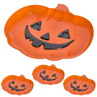 Dekoteller 4er Set 'Pumpkin' Kürbisform Kunststoff orange schwarz 30x2,5x27cm Teller mit Kürbisgesicht Halloween