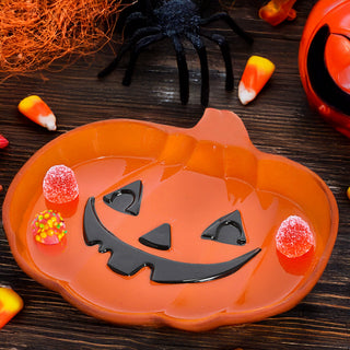 Dekoteller 4er Set 'Pumpkin' Kürbisform Kunststoff orange schwarz 30x2,5x27cm Teller mit Kürbisgesicht Halloween