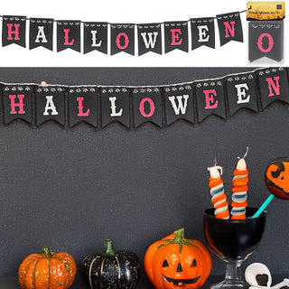 Girlande 'Halloween' 4er Set 120cm 100% Poyesterfilz schwarz weiß rot Wimpel Partydekoration Fahnengirlande