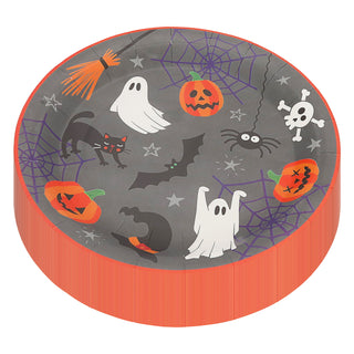 Pappteller Halloween 48er Set Ø 23cm Papier 250gsm orange grau schwarz weiß Kürbis Gespenst Katze Fledermaus Spinne