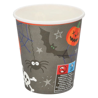 Pappbecher Halloween 48er Set Ø 7cm Papier 250gsm orange grau schwarz weiß Kürbis Gespenst Katze Fledermaus Spinne