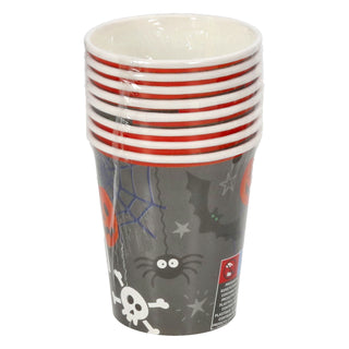 Pappbecher Halloween 48er Set Ø 7cm Papier 250gsm orange grau schwarz weiß Kürbis Gespenst Katze Fledermaus Spinne