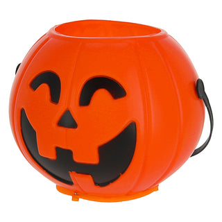 LED Halloween Kürbis 2er Set schwarz orange Kunststoff 16x14cm rotierende LEDs Sound batteriebetrieben mit Henkel Partylampe