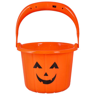 LED Halloween Sammeleimer 4er Set schwarz orange 13x10cm Kunststoff batteriebetrieben Eimer Henkeleimer Kürbis Süßigkeiteneimer