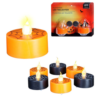 LED Teelicht Halloween 6 x 2er Set Ø4xH2,5cm Kunststoff orange schwarz Kerzen flammenlos gelb flackernd batteriebetrieben
