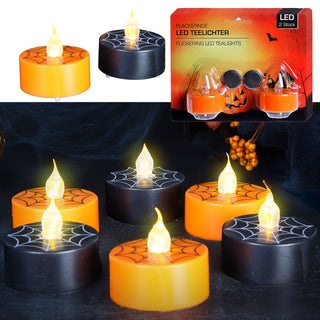 LED Teelicht Halloween 6 x 2er Set Ø4xH2,5cm Kunststoff orange schwarz Kerzen flammenlos gelb flackernd batteriebetrieben