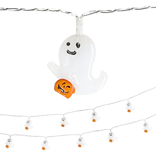 LED Lichterkette Geist Girlande 2er Set 165cm weiß orange 10 LEDs warmweiß Kunststoff Halloweendekoration 10 Gespenster mit Kürbis