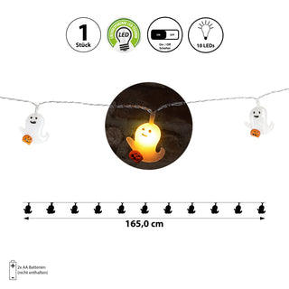LED Lichterkette Geist Girlande 2er Set 165cm weiß orange 10 LEDs warmweiß Kunststoff Halloweendekoration 10 Gespenster mit Kürbis