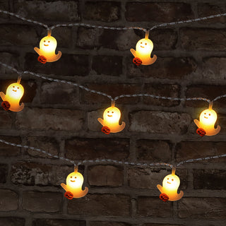 LED Lichterkette Geist Girlande 2er Set 165cm weiß orange 10 LEDs warmweiß Kunststoff Halloweendekoration 10 Gespenster mit Kürbis