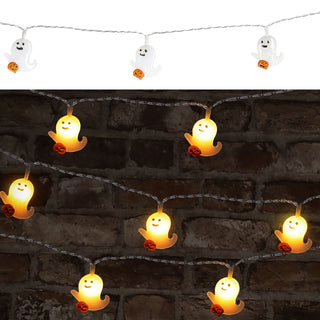 LED Lichterkette Geist Girlande 2er Set 165cm weiß orange 10 LEDs warmweiß Kunststoff Halloweendekoration 10 Gespenster mit Kürbis