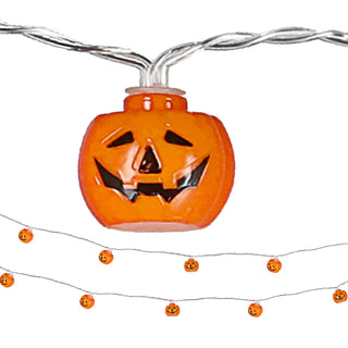 LED Lichterkette Kürbis 165cm orange 10 LEDs warmweiß Kunststoff Halloweendekoration Girlande 10 Kürbisgesichter