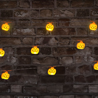 LED Lichterkette Kürbis 165cm orange 10 LEDs warmweiß Kunststoff Halloweendekoration Girlande 10 Kürbisgesichter