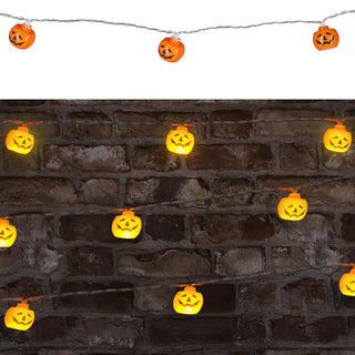LED Lichterkette Kürbis 165cm orange 10 LEDs warmweiß Kunststoff Halloweendekoration Girlande 10 Kürbisgesichter