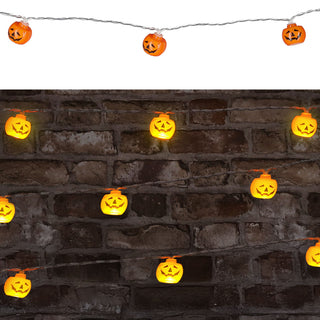 LED Lichterkette Kürbis 165cm orange 10 LEDs warmweiß Kunststoff Halloweendekoration Girlande 10 Kürbisgesichter
