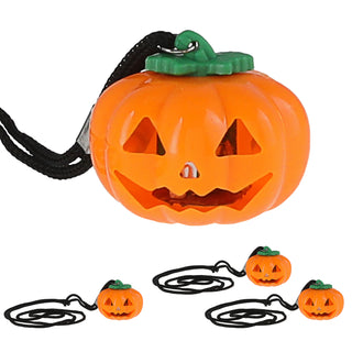 LED Kürbis zum Umhängen 4er Set schwarz orange Kunststoff 5x4cm bunt blinkende LEDs 3 Modi batteriebetrieben Halsband Halloweendeko