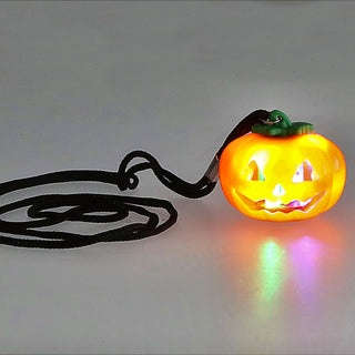 LED Kürbis zum Umhängen 4er Set schwarz orange Kunststoff 5x4cm bunt blinkende LEDs 3 Modi batteriebetrieben Halsband Halloweendeko