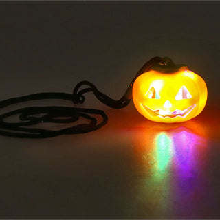 LED Kürbis zum Umhängen 4er Set schwarz orange Kunststoff 5x4cm bunt blinkende LEDs 3 Modi batteriebetrieben Halsband Halloweendeko