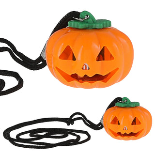LED Kürbis zum Umhängen 4er Set schwarz orange Kunststoff 5x4cm bunt blinkende LEDs 3 Modi batteriebetrieben Halsband Halloweendeko