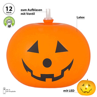 LED Luftballon Kürbis 6x2er Set Ø 20cm Latex orange schwarz batteriebetrieben Halloweendekoration Ballon Kürbisgesicht
