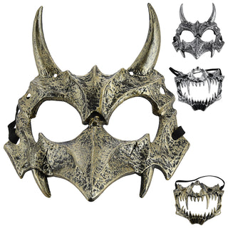 Halloween Maske Drachen 4er Set silber gold 16,5x14,5cm Halbmaske Cosplay Skull Mask Horrorkostüm